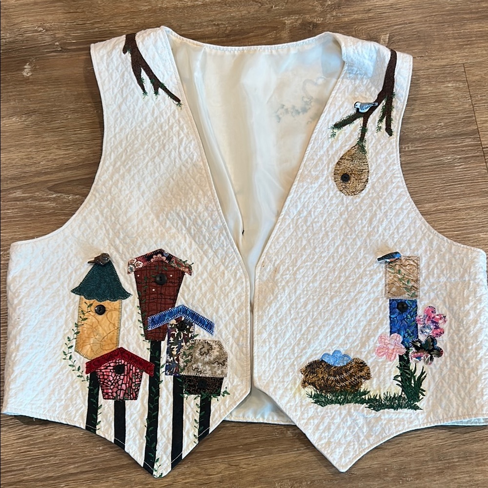 Quilted Vest with Birdhouse Handmade